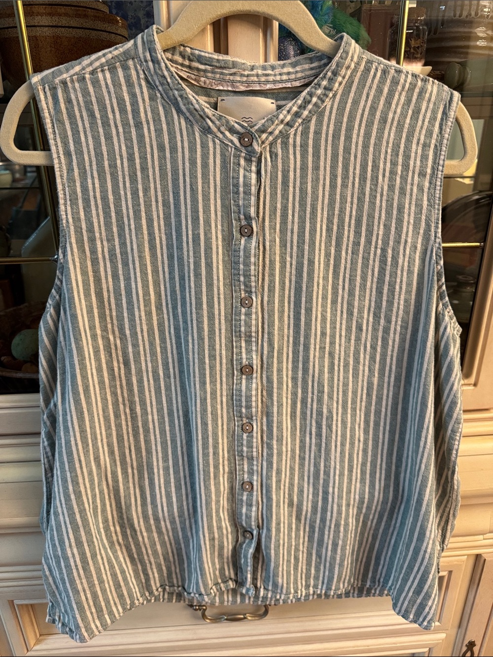 Casa Cabana Green Striped Sleeveless Button-Down Shirt